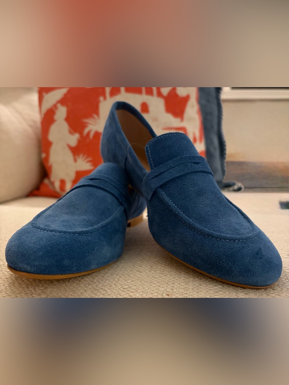 NWOT/Italian Ladies Suede Penny Loafers in Blue by Riccardo Boccia/sz8.5 or 39